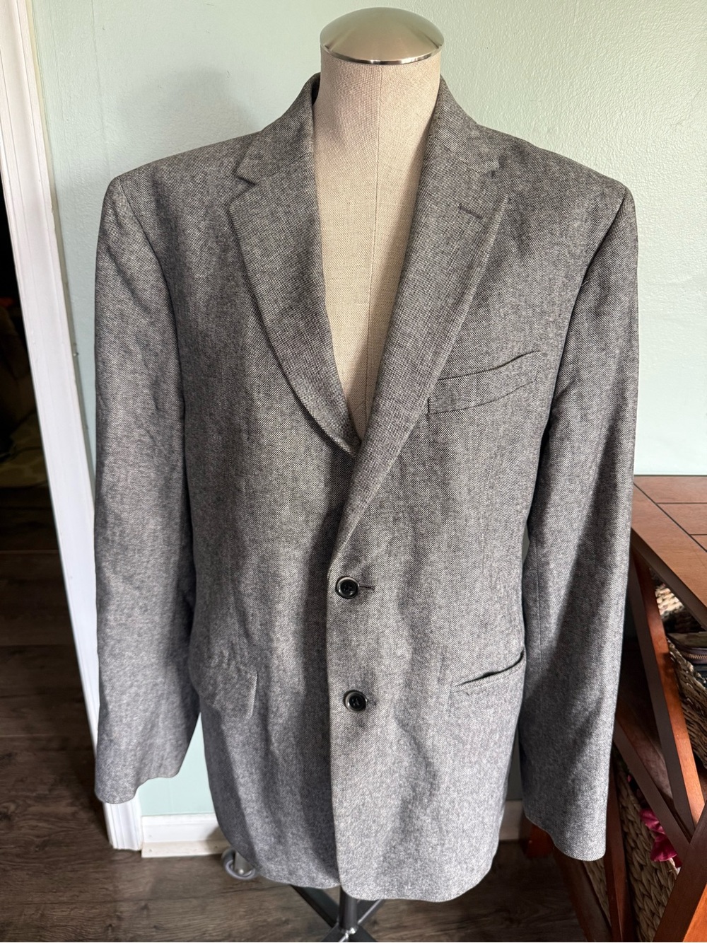 Banana Republic Tailored Fit Cotton Italian Fabric Grey Black Blazer Size 42R
